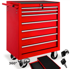 Gereedschapswagen met 7 lades - rood