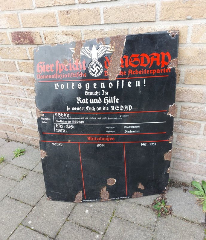 Duitse WO2 NSDAP Informatiebord emaille